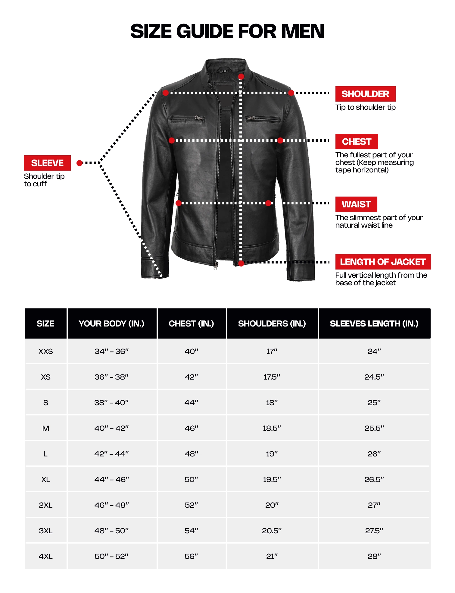 Jacket Rider Size Guide For Men