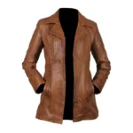 Women Brown Long Leather Trench Jacket