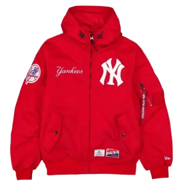 New York Yankees Alpha Industries L 2B Hooded Bomber Jacket Red