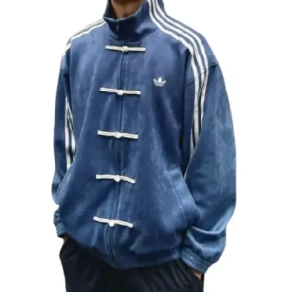 Chinese New Year Suede Leather Blue Jacket
