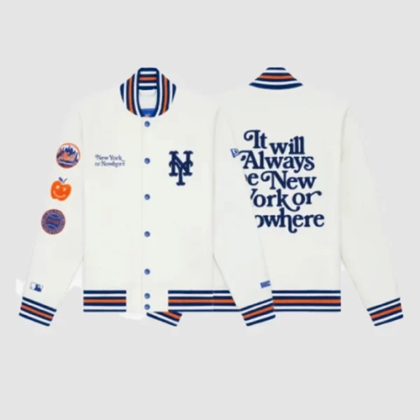 New York or Nowhere Nyon x Mets Motto Varsity White Jacket