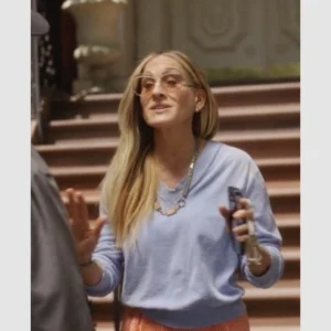 And Just Like That S03 Sarah Jessica Parker Blue V Neck Sweatshirt