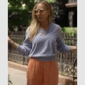 And Just Like That S03 Sarah Jessica Parker V Neck Sweatshirt Blue