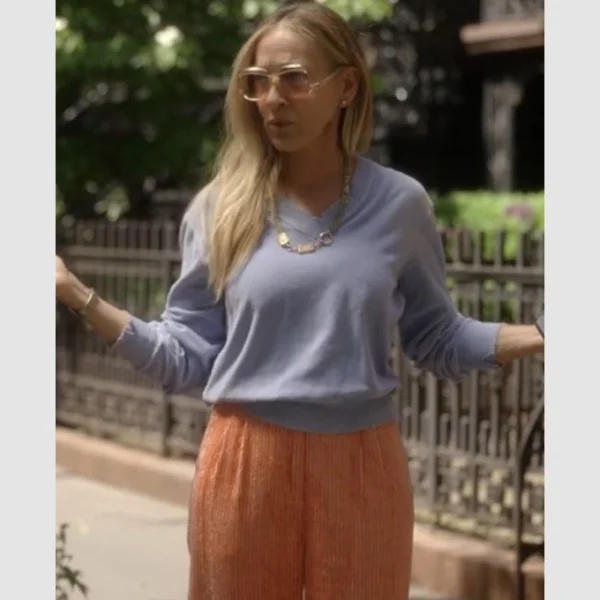 And Just Like That S03 Sarah Jessica Parker V Neck Sweatshirt Blue
