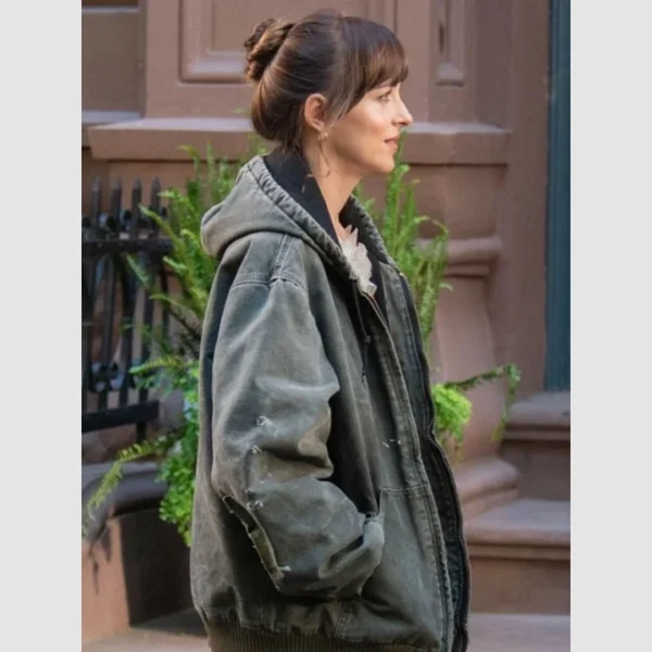 Materialists 2024 Dakota Johnson Grey Hooded Jacket