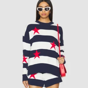 TV Series Love Hotel S01 Shannon Beador Red Stars Blue White Striped Sweater