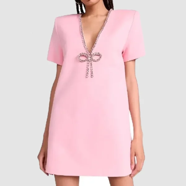 Love Hotel S01 Shannon Beador Embellished Bow Dress Pink
