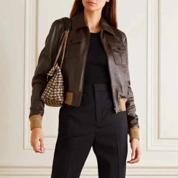 Poker Face S02 Natasha Lyonne Brown Bomber Leather Jacket