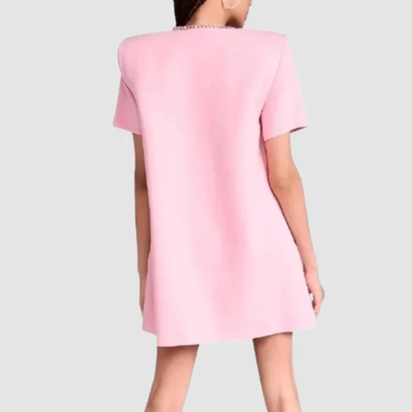 TV-Series Love Hotel S01 Shannon Beador Embellished Bow V-Neck Pink Dress