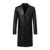 Men Black Leather Trench Coat