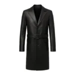 Men Black Leather Trench Coat