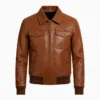 Men Classic Brown Leather Bomber Jacket