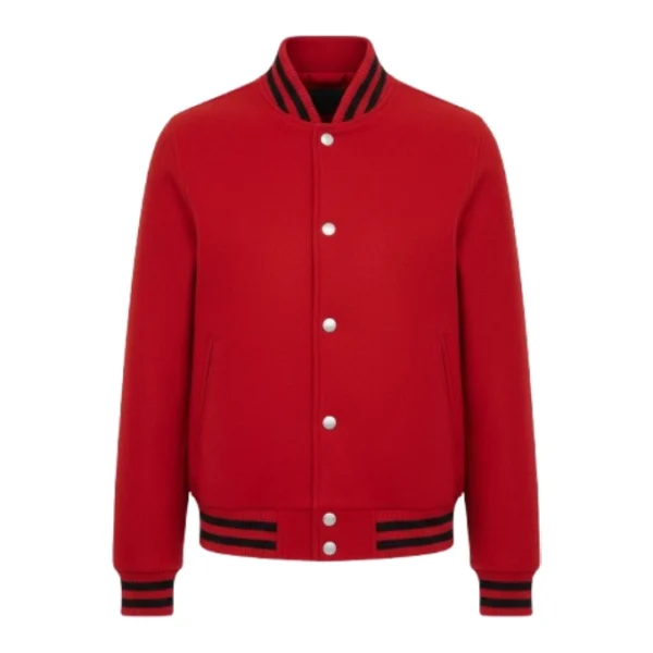 Men Red Wool Varsity Jacket