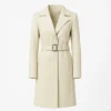 Women Moonlight Off White Leather Trench Coat