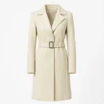 Women Moonlight Off White Leather Trench Coat